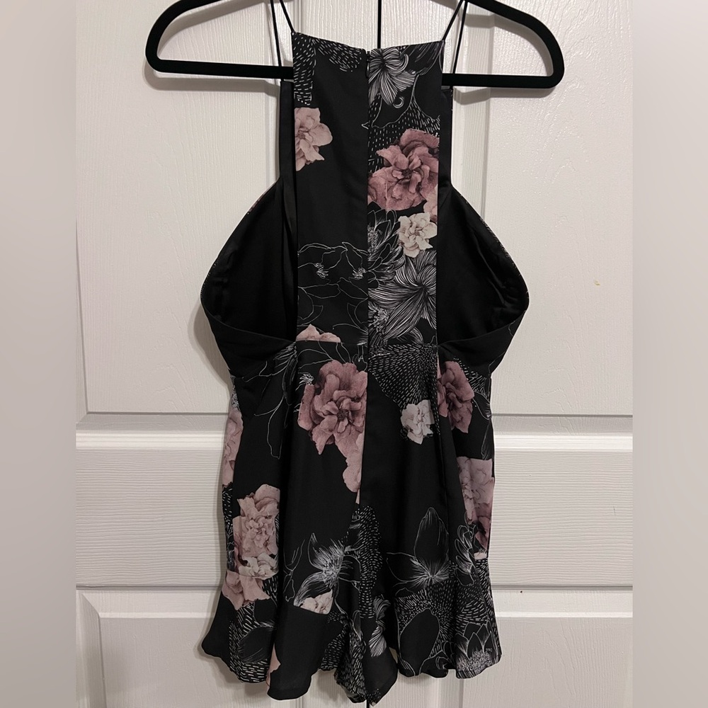 KEEPSAKE Black FLORAL Poly Crepe HIGH-NECK Sleeveless SEXY BACK Dressy Romper S - Picture 6 of 9